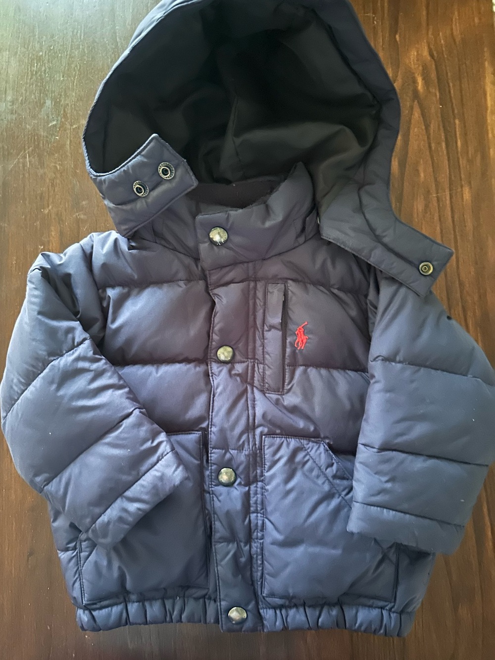 Polo by Ralph Lauren Navy Boys Hooded Puffer Jacket with Red Pony